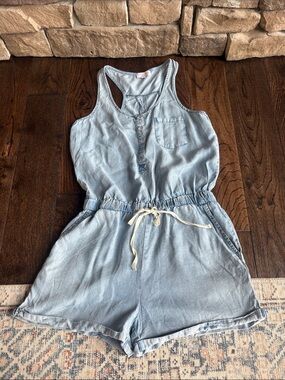Light Wash Denim Romper with Drawstring